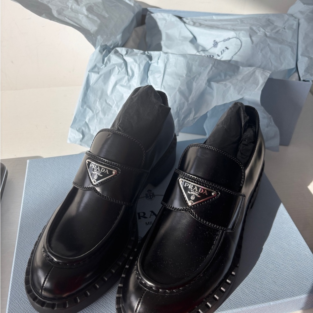 PRADA Black Leather Loafers